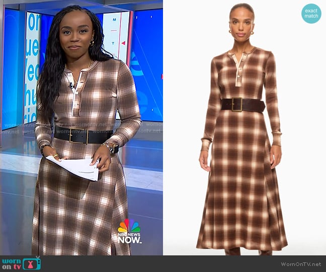 Polo Ralph Lauren Plaid Waffle-Knit Henley Dress worn by Zinhle Essamuah on NBC News Daily
