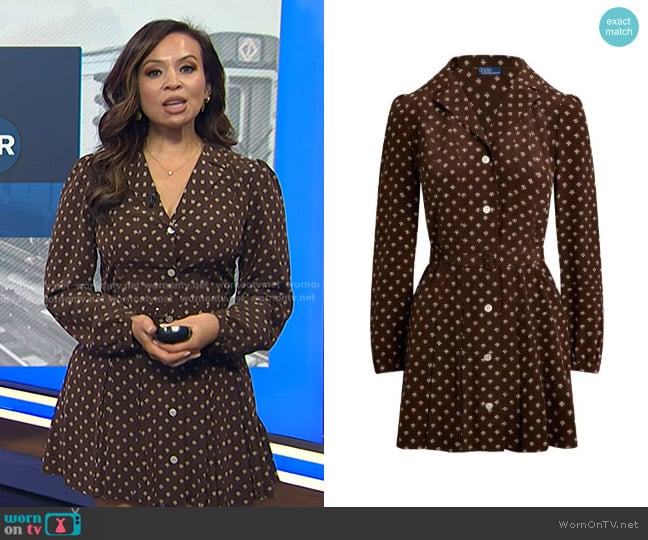 Polo Ralph Lauren Printed Silk Mini Dress in Brown Cream worn by Adelle Caballero on Today
