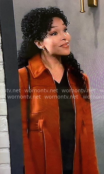 Portia’s belted orange coat on General Hospital