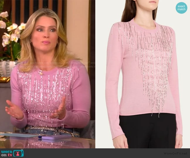 Sara’s pink fringe sweater on The View Sara’s pink fringe sweater on The View