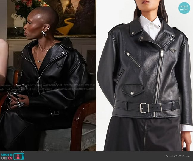 Prada Nappa Leather Biker Jacket worn by Cynthia Erivo on Today