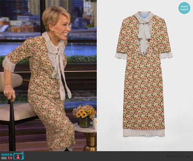 Barbara’s floral print tie neck dress on Live with Kelly Barbara’s floral print tie neck dress on Live with Kelly