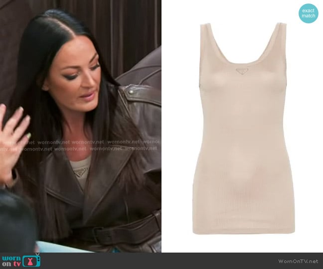Prada Triangle-logo Ribbed Tank Top worn by Lisa Barlow on The Real Housewives of Salt Lake City