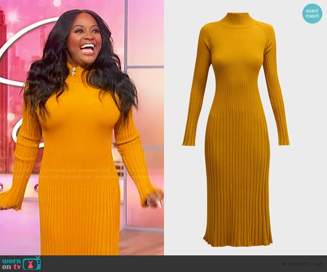 Proenza Schouler Carmen Mock-Neck Long-Sleeve Rib Midi Dress worn by Sherri Shepherd on Sherri