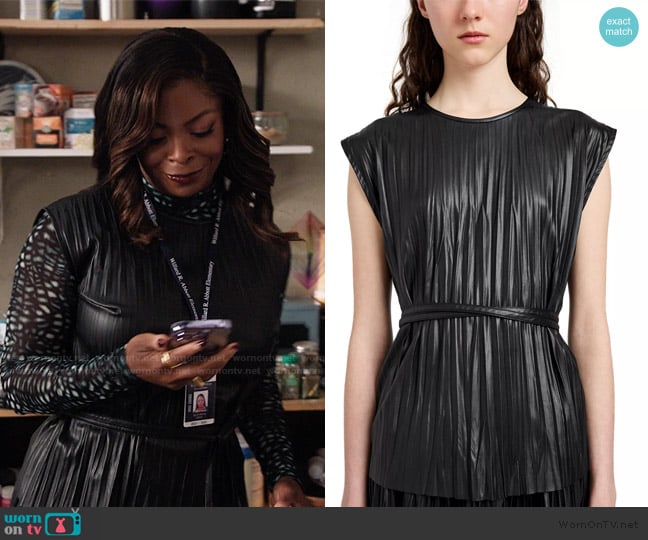Proenza Schouler Lyra Pleated Faux Leather Top worn by Ava Coleman (Janelle James) on Abbott Elementary