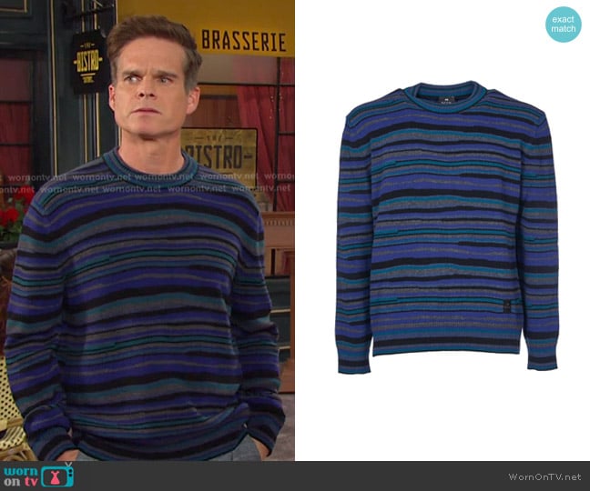 PS Paul Smith Sweater Crew Neck in Navy worn by Leo Stark (Greg Rikaart) on Days of our Lives