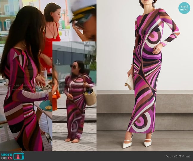 Pucci Crystal-embellished Printed Tulle Maxi Dress worn by Angie Katsanevas on The Real Housewives of Salt Lake City