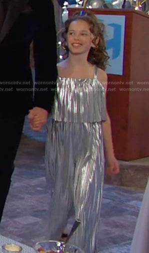 Rachel's silver pleated jumpsuit on Days of our Lives