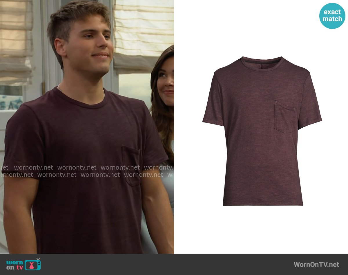 Rag and Bone Washed Classic Flame T-Shirt in Deep Plum worn by Will Spencer (Crew Morrow) on The Bold and the Beautiful