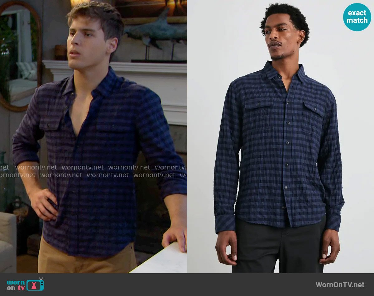 Rails Powell Shirt in Blue Jay Royal worn by Will Spencer (Crew Morrow) on The Bold and the Beautiful