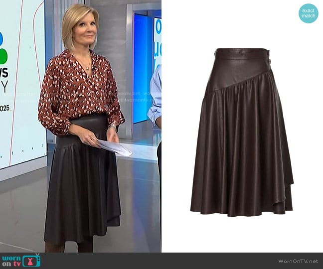 Rebecca Taylor Faux Leather Wrap Skirt worn by Kate Snow on NBC News Daily