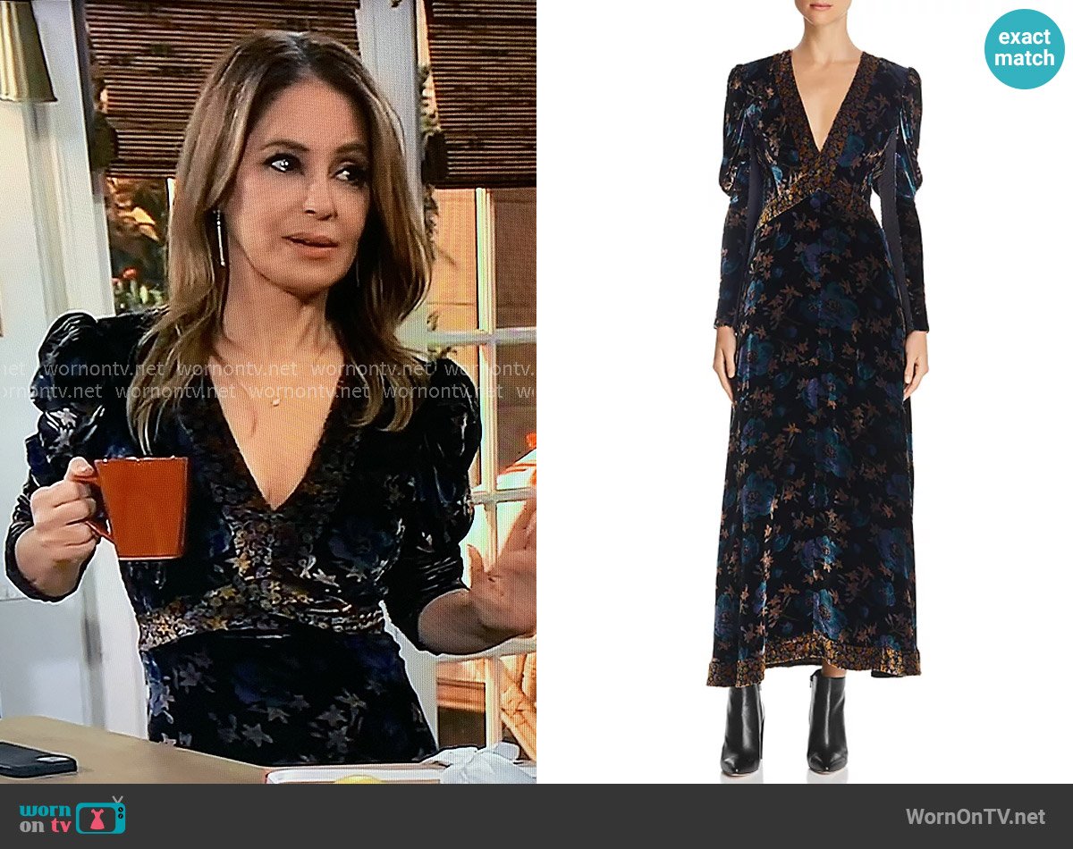 Rebecca Taylor Solstice Floral-Velvet Maxi Dress worn by Olivia Falconeri (Lisa Lo Cicero) on General Hospital