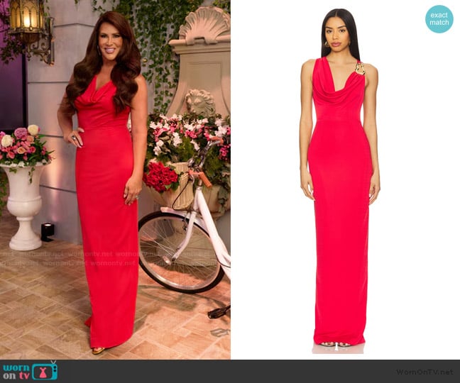 Rebecca Vallance Carmine Halter Maxi Dress worn by Emily Simpson on The Real Housewives of Orange County