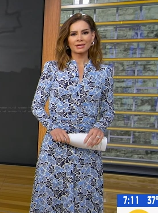 Rebecca's blue print ruched dress on Good Morning America