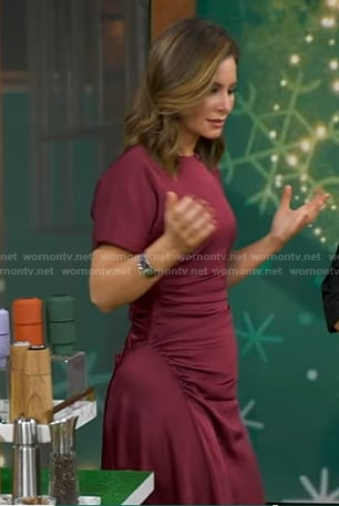 Rebecca’s red ruched midi dress on Good Morning America