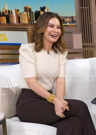 Rebecca's white ribbed puff sleeve sweater on Good Morning America
