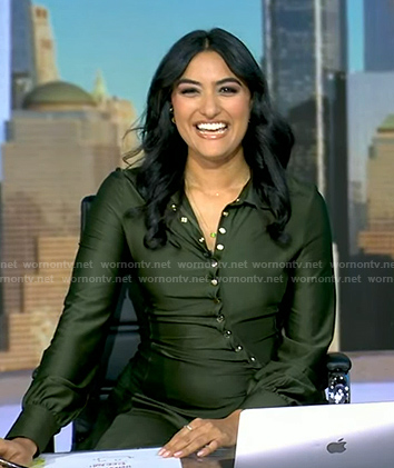 Reena’s green asymmetric button shirtdress on Good Morning America