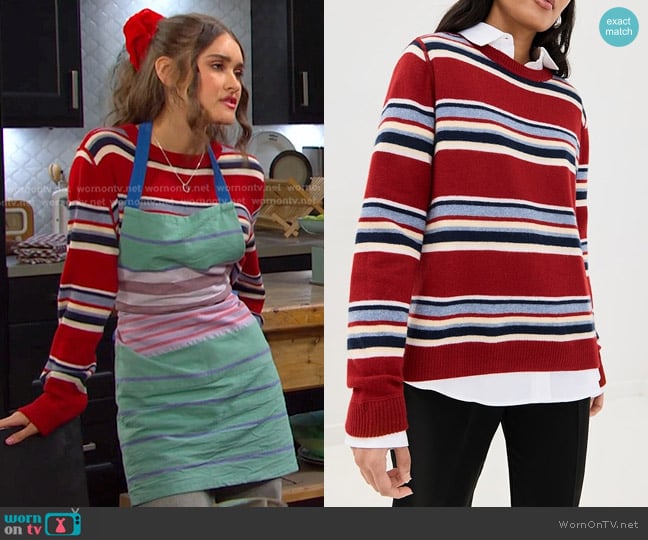Reformation Cashmere Boyfriend Sweater in Crimson Multi Stripe worn by Arianna Horton (Marissa Reyes) on Days of our Lives