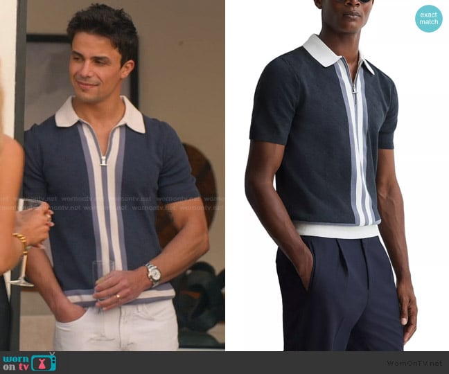 Reiss London Cotton Textured Slim Fit Half Zip Polo Shirt worn by (Gio Helou) on Selling the OC