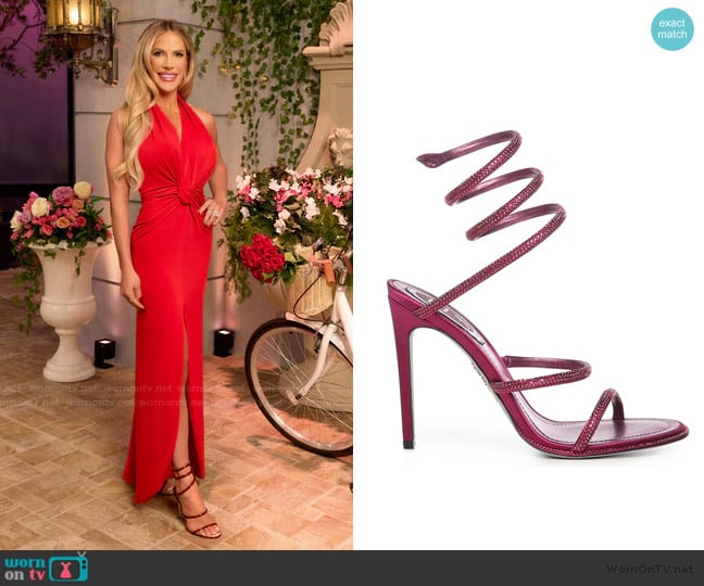 Rene Caovilla Burgundy Satin Embellished Cleo Heeled worn by Jennifer Pedranti on The Real Housewives of Orange County