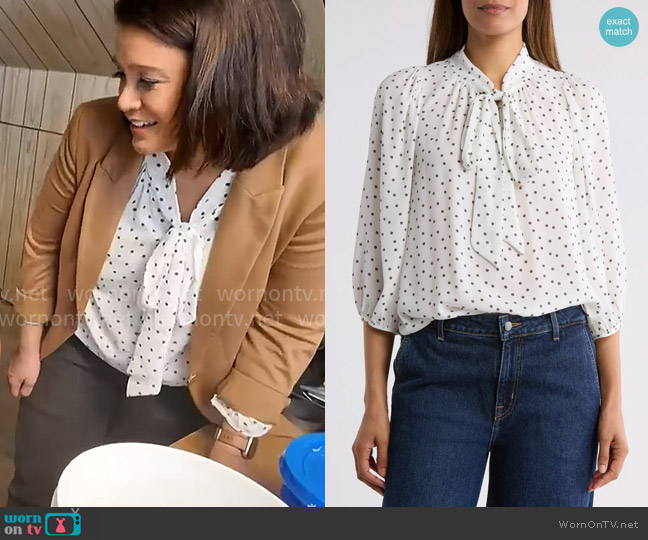 Renee C Polka Dot Tie Neck Top worn by Elaine Quijano on CBS Mornings