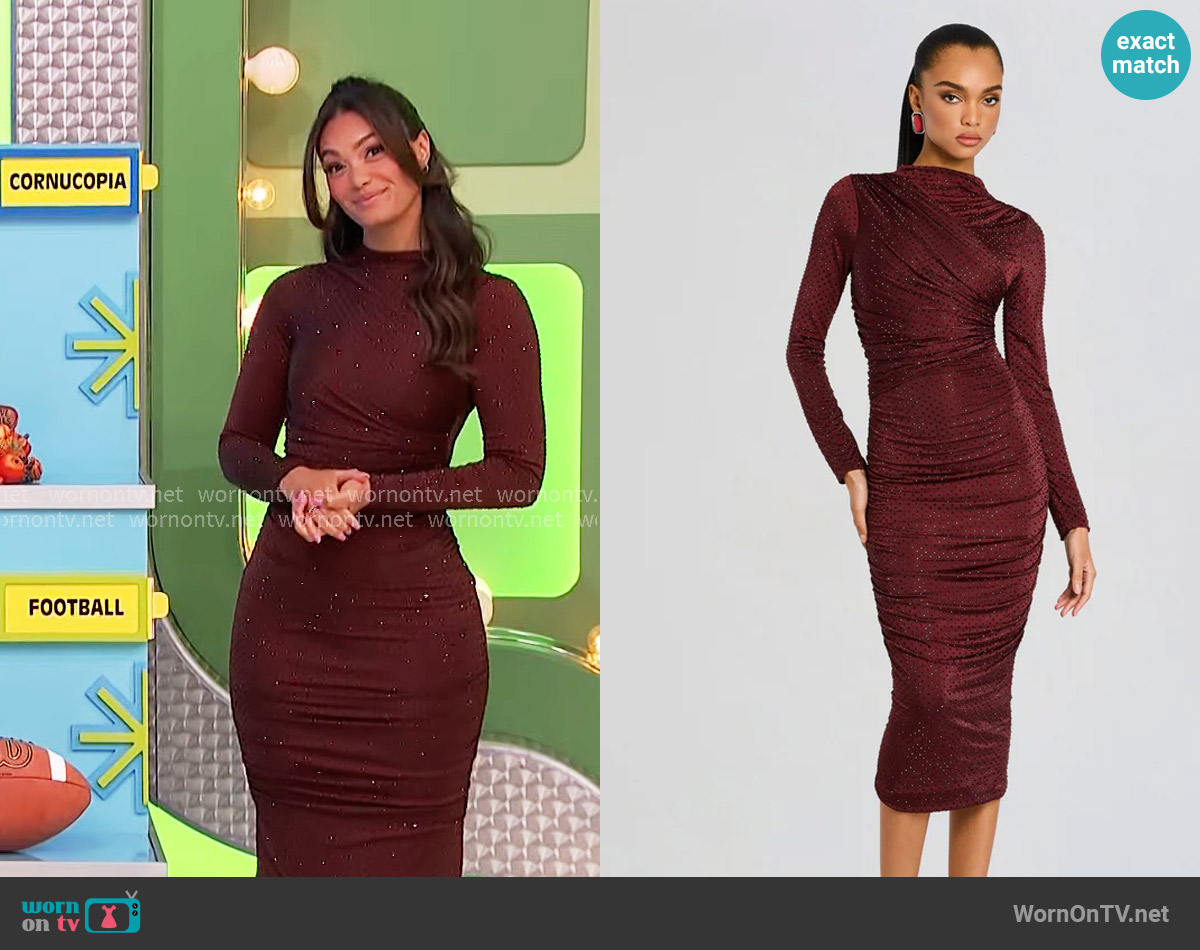 Retrofete Mavy Dress in Port worn by Alexis Gaube on The Price is Right