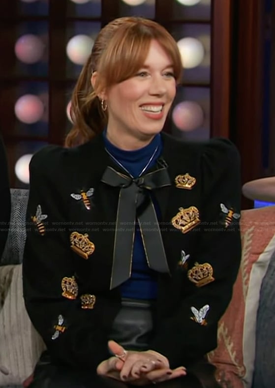 Rhonda’s black embroidered cardigan on The Kelly Clarkson Show