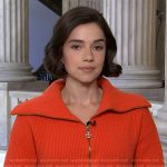 Julie’s red ribbed half-zip sweater on NBC News Daily