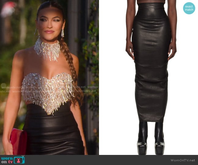 Rick Owen Hollywood Dirt Pillar Leather Maxi Skirt worn by Chrishell Stause on Selling Sunset
