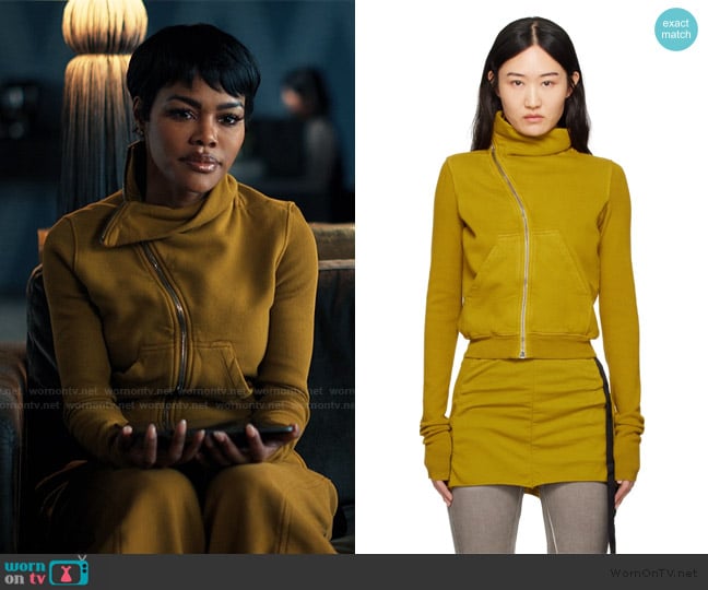 Rick Owens DRKSHDW Yellow Porterville Mountain Sweatshirt worn by Milan (Teyana Taylor) on Alls Fair