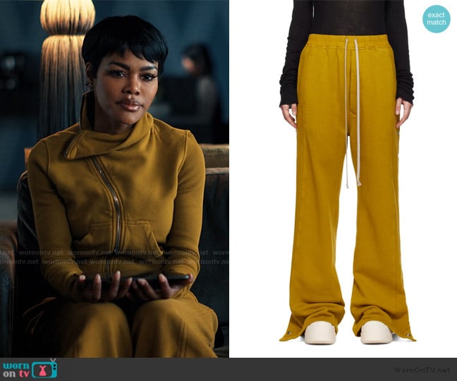 Rick Owens DRKSHDW Yellow Porterville Pusher Lounge Pants worn by Milan (Teyana Taylor) on Alls Fair