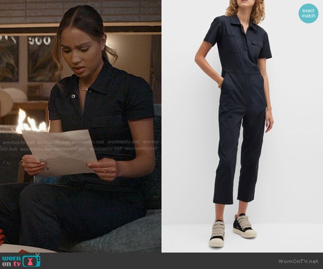 Rivet Utility Stretch Cotton Worker Jumpsuit worn by May Grant (Corinne Massiah) on 9-1-1