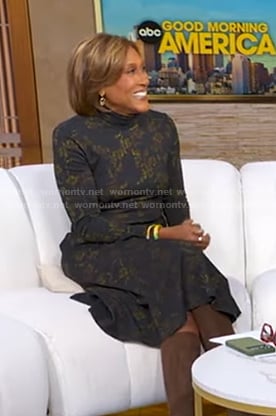 Robin’s black floral mock neck dress on Good Morning America