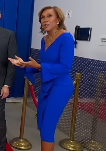 Robin's blue ruffle sheath dress on Good Morning America