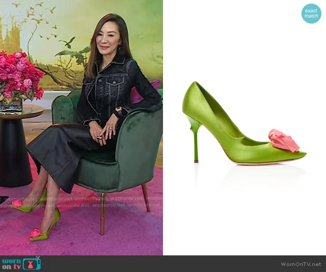 Roger Vivier Epine Satin Rose Pumps worn by Michelle Yeoh on Today