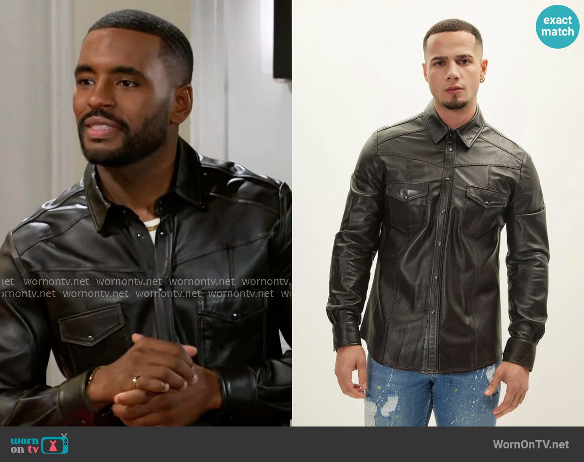 Ron Tomson Genuine Lambskin Leather Shirt - Dark Brown worn by Andre Richardson (Sean Freeman) on Beyond the Gates