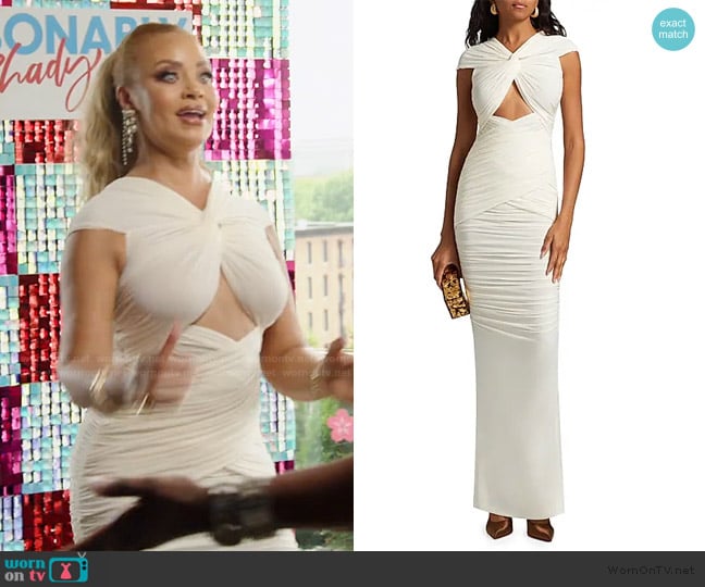 Ronny Kobo Nasha Twist-Front Cut-Out Maxi Dress worn by Gizelle Bryant on The Real Housewives of Potomac