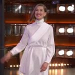 Rosamund Pike’s white turtleneck dress on The Kelly Clarkson Show