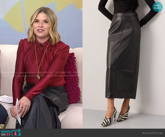 Rosetta Getty Collective Faux Leather Column Skirt worn by Jenna Bush Hager on Today