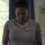 Rosie’s grey cowl neck top on Reasonable Doubt