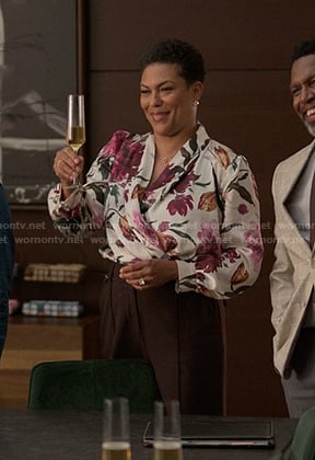 Rosie's floral cross front blouse on Reasonable Doubt