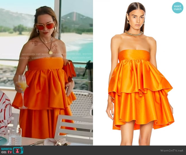 Rotate Carmina Dress in Persimmon Orange worn by Britani Bateman on The Real Housewives of Salt Lake City