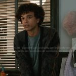 Roy’s abstract print cardigan on Elsbeth