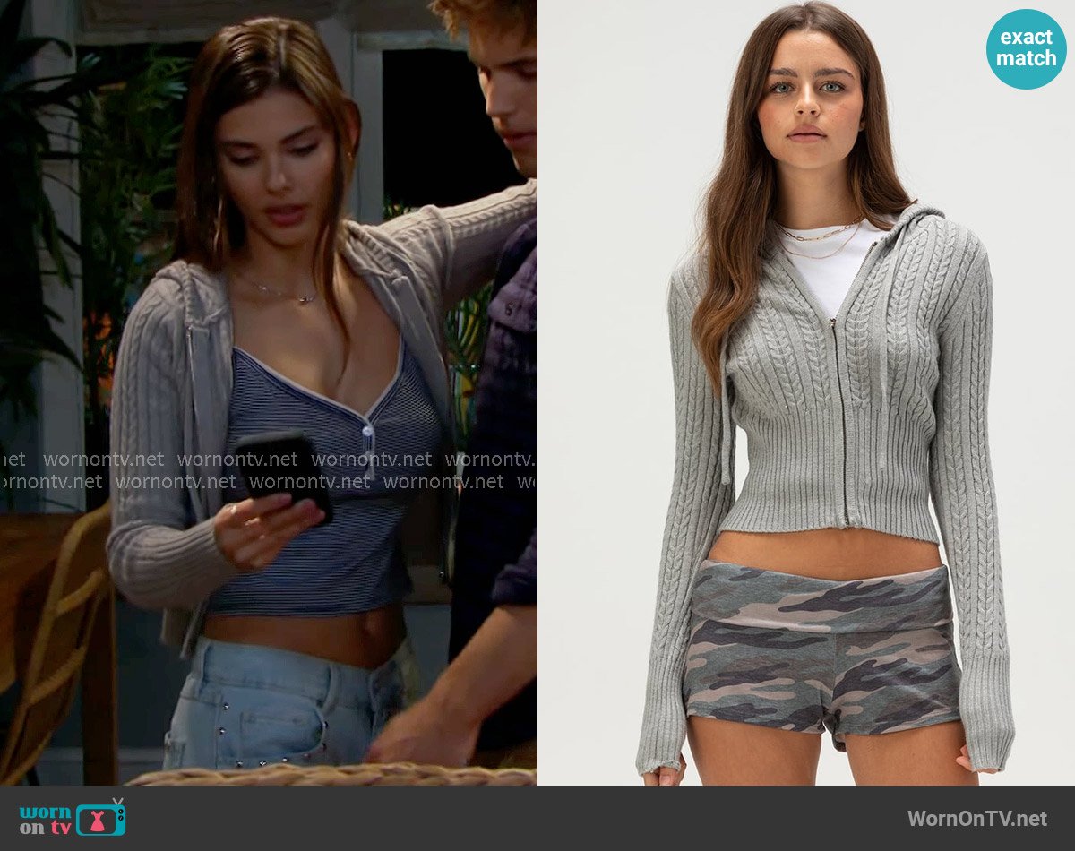 RSQ Cable Knit Zip-Up Sweater worn by Electra Forrester (Laneya Grace) on The Bold and the Beautiful