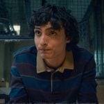 Mike’s striped rugby shirt with corduroy colloar on Stranger Things