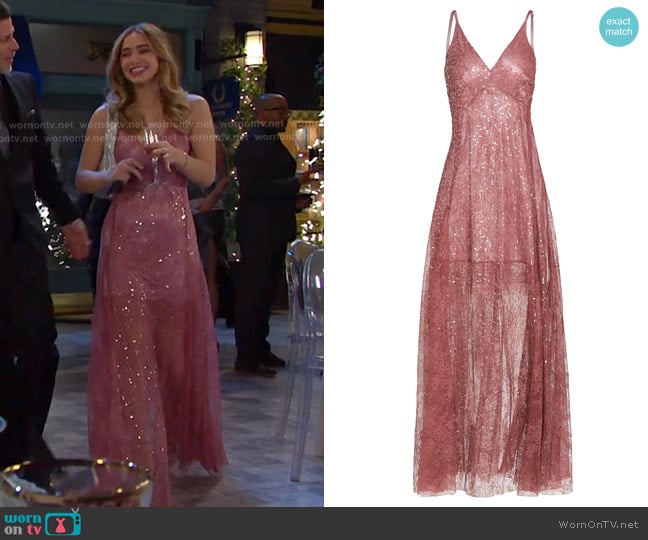 Sabina Musáyev Astro Embellished Slip Gown in Dusty Rose worn by Holly Jonas (Ashley Puzemis) on Days of our Lives