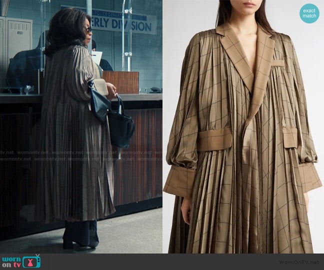 Sacai Windowpane mixed media coat worn by Emerald Greene (Niecy Nash-Betts) on Alls Fair