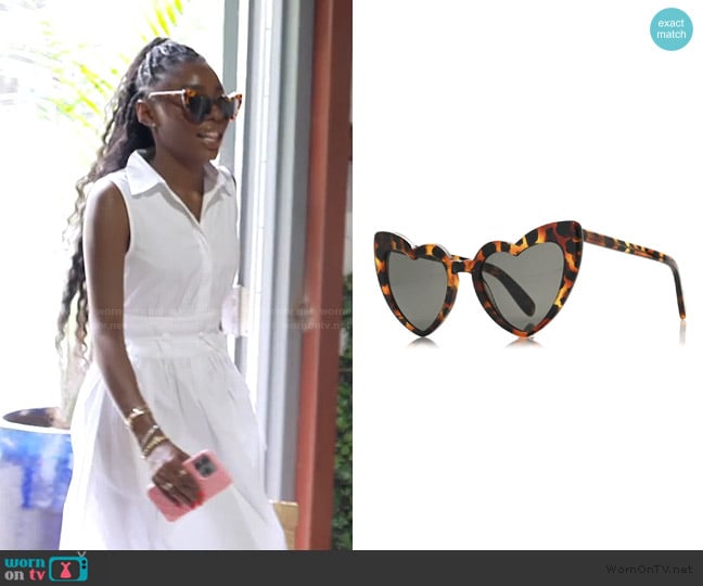 Saint Laurent Acetate Heart Frame Loulou SL181 Sunglasses Tortoise worn by Venita Aspen on Southern Charm