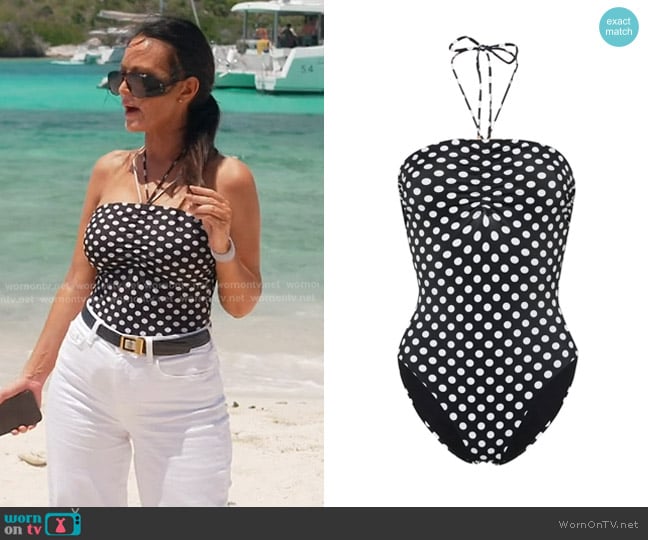 Saint Laurent Polka-dot Swimsuit worn by Lisa Barlow on The Real Housewives of Salt Lake City