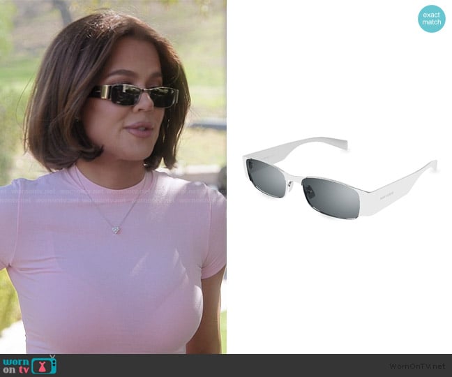 Saint Laurent Rectangular Metal Sunglasses worn by Khloe Kardashian (Khloe Kardashian) on The Kardashians